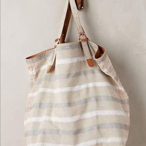 Anthropologie Striped Linen Tote Bag